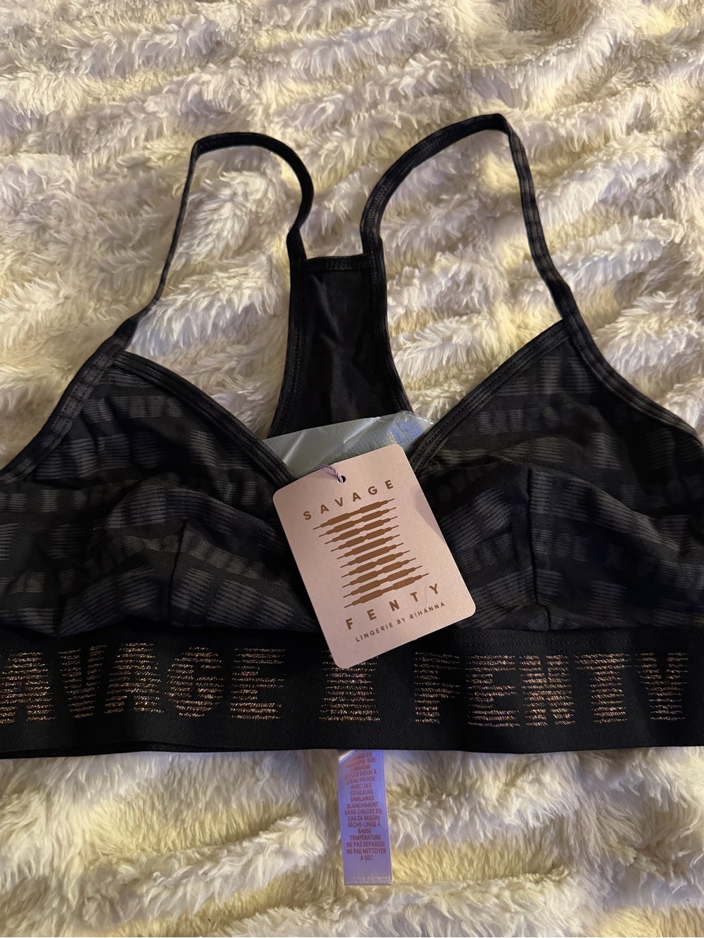 Savage X Fenty Black Striped Racerback Bralette with Logo Band